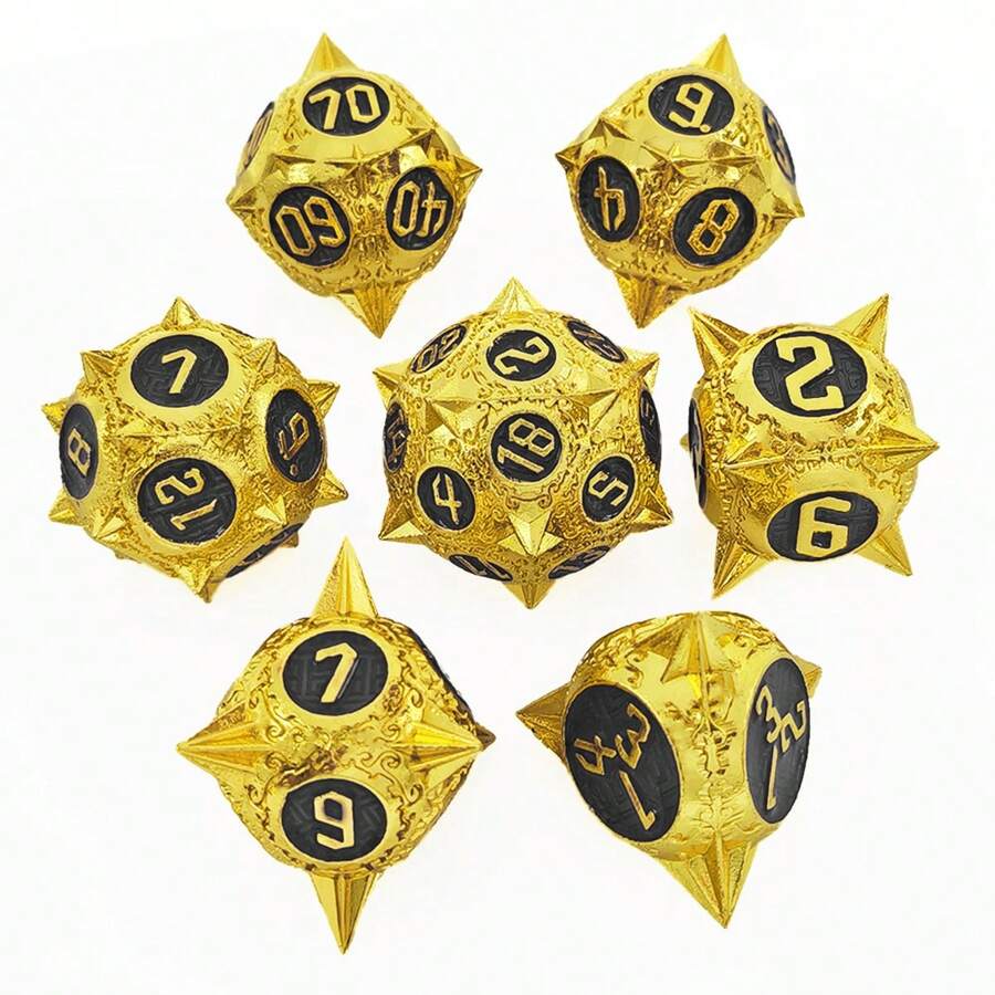 New Gold-black 7pcs/set Metallic Solid Dice Set - Black - View 1