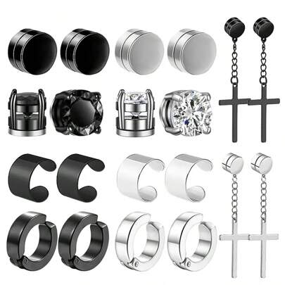 10 Pares Pendientes Magnéticos Estilo Tornillo Para Hombres, Pendientes De Acero Inoxidable Magnéticos, No Perforante Pendientes De Aro Cruzados, Unisex, Pendientes De Clip Magnético Cz