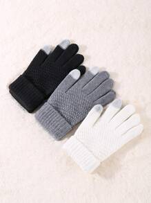 3 双女士冬季触屏手套保暖内衬针织手套弹性袖口冬季短信手套 - 彩色 - 查看 2