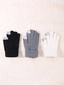 3 双女士冬季触屏手套保暖内衬针织手套弹性袖口冬季短信手套 - 彩色 - 查看 1