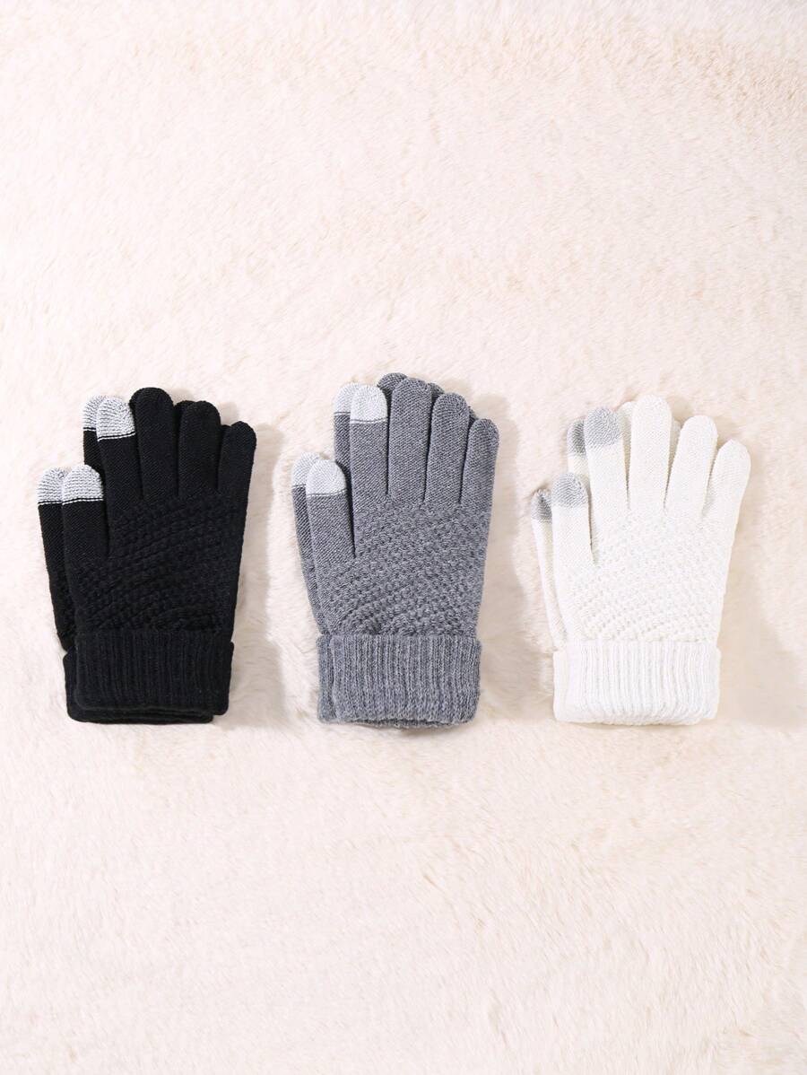 3 双女士冬季触屏手套保暖内衬针织手套弹性袖口冬季短信手套 - 彩色 - 查看 1