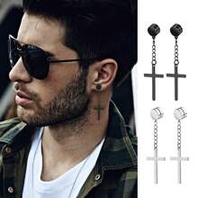 10pairs Magnetic Stud Earrings For Men Stainless Steel Magnetic Earrings, Non-Piercing Cross Dangle Hoop Earrings Unisex Gauges Clip On Earring CZ Magnet Earring Set