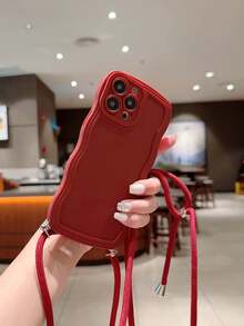 1 件純色波浪圖案手機掛繩,相容於 Iphone - 紅色 - 查看 2