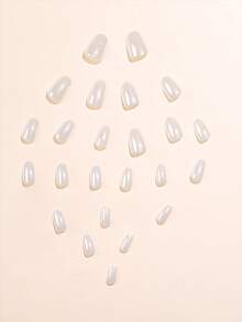 24入組短橢圓形電鍍珍珠白變色假指甲藝術貼片,附1支砂輪和1支果凍膠 - 彩色 - 查看 3