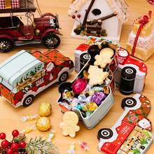 1入組聖誕節汽車糖果盒,創意聖誕樹雪人麋鹿企鵝禮物裝飾鐵盒儲物盒