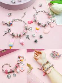 1套時尚合金亞克力歐洲彩色珠子吊飾diy手鍊套裝,適用於手鍊項鍊首飾製作配件,作為朋友婚禮和生日禮物的首飾用品 - 彩色 - 查看 3