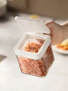 Dust-proof And Damp-proof Glass Condiment Jar With Single Hand Opening Lid, Spoon And Handle - Green - View 5