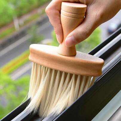 1pc Wooden Handle Cleaning Brush, Long Bristle Brush For Cleaning Car Air Conditioning Outlet, Interior Cracks