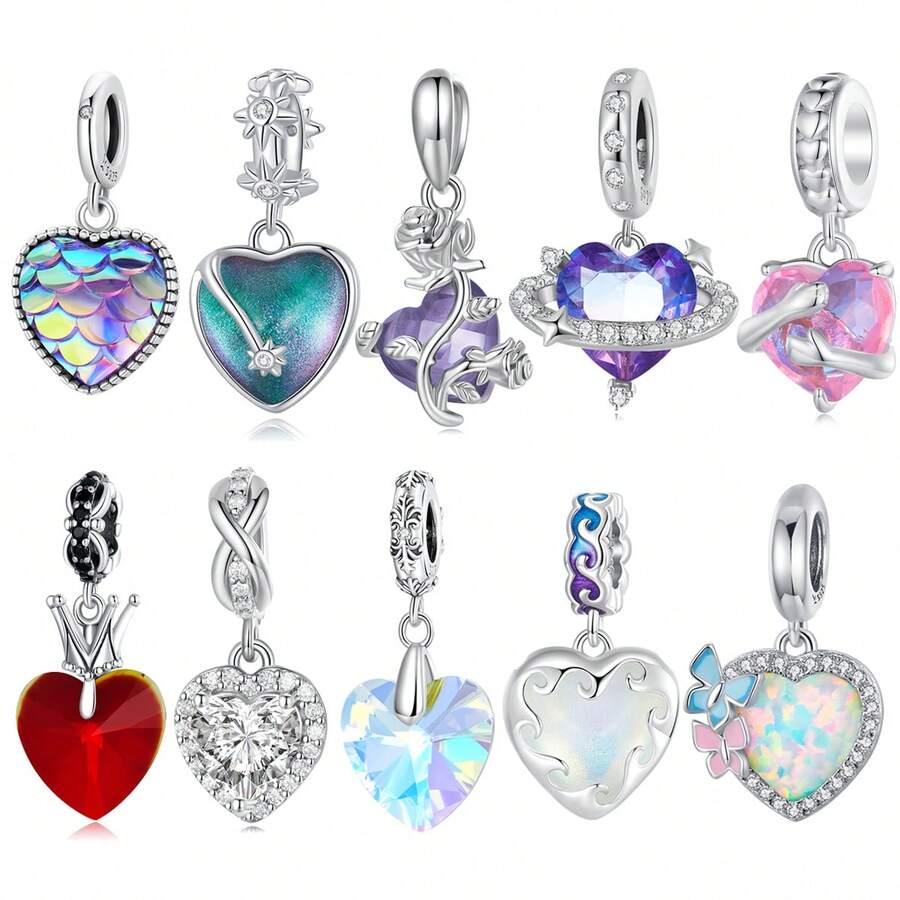 WOSTU 心型珠寶系列1入組925純銀心型魅力珠寶吊墜,適用於原創diy手鏈和項鍊,女士精品珠寶