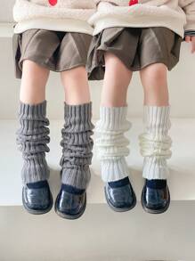 2pairs Knitted Leg Warmers For Kids With Drawstring - Multicolor - View 1