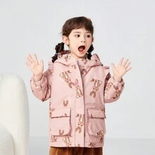 Balabala Áo khoác chần bông có mũ trùm đầu có dây kéo giữ nhiệt cho cô gái trẻ - Hồng - Xem 3