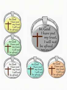 6pcs Bible Verse Cross Keychain Christian Key Chain Ring Purse Bag Backpack Charm Car Ornament Earbud Case Cover Accessories Christmas Gift - Multicolor - View 1