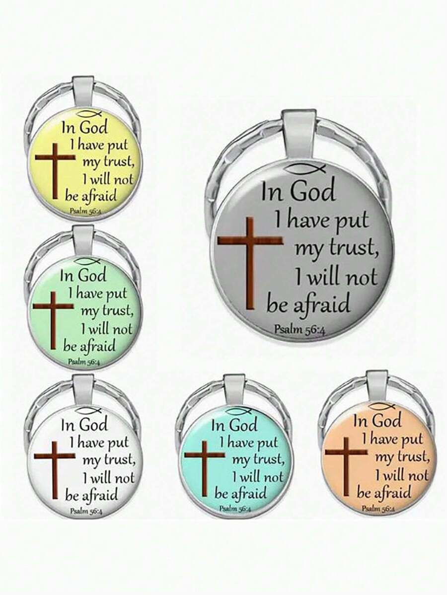 6pcs Bible Verse Cross Keychain Christian Key Chain Ring Purse Bag Backpack Charm Car Ornament Earbud Case Cover Accessories Christmas Gift - Multicolor - View 1