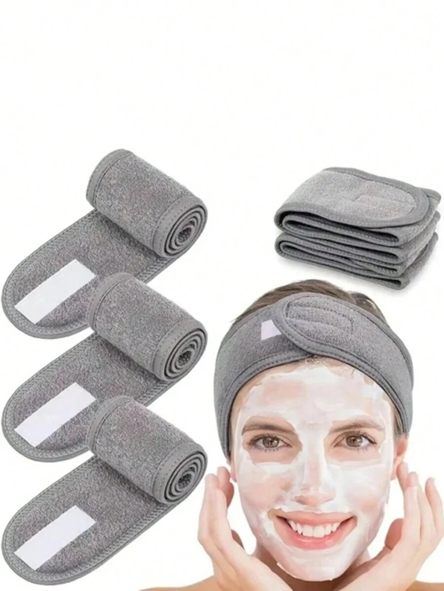 1 件装纯色头带头巾毛巾布发带可调节发饰适用于洗脸化妆护肤用途 - 灰色 - 查看 1