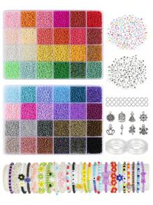 19200 chiếc 2mm Ly Hột Hạt Đối với Làm đồ trang sức , Thủ công Kết cườm Bộ dụng cụ , 200 chiếc Chữ cái Hạt Với Đàn hồi Cord , Tình bạn Vòng tay Hạt , DIY Bộ làm đồ trang sức , Creative Quà tặng lễ hội - 24000 chiếc - Xem 1