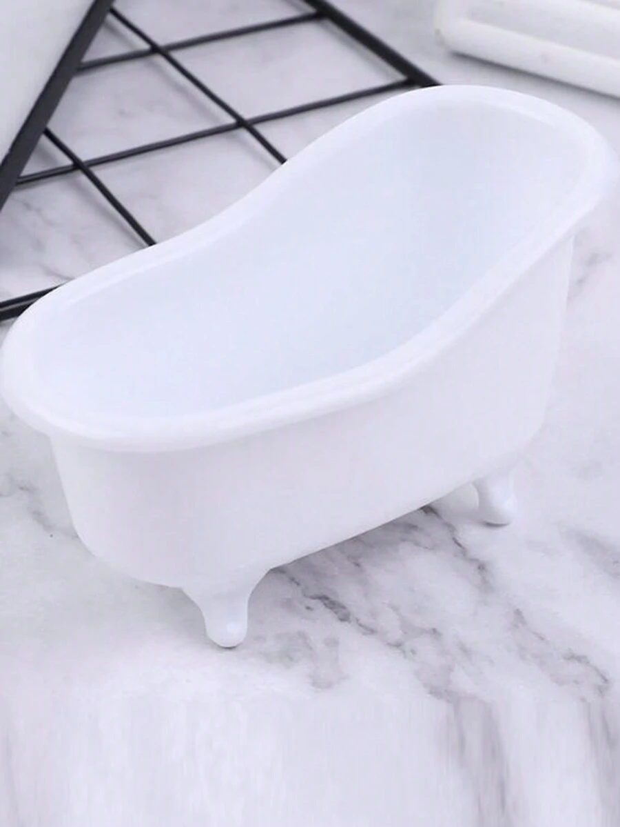 1pc Bathtub Shaped Mini Makeup Organizer - White - View 1