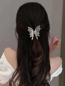 1個女性金色鑲鑽蝴蝶髮卡,甜美,多功能和高端髮卡,適用於高馬尾和後腦勺的髮髻 - 金色 - 查看 1