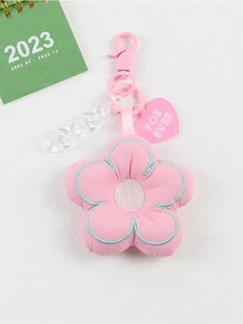 1pc Fabric Sunflower Shaped Plush Pendant Keychain - Pink - View 3