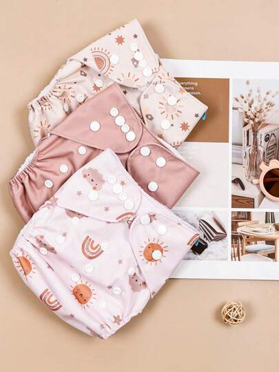 3pcs/Set Sun Pattern Waterproof Baby Cloth Diaper Baby Shower Family Decorations Gifts