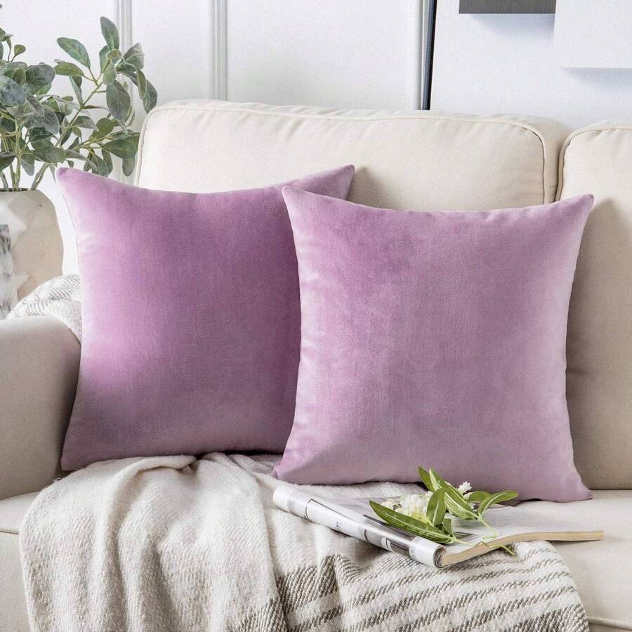 1 Pieza Cubierta De Cojín Cuadrado Decorativo De Terciopelo Suave Para Sofá Cama Coche, 18x18 Pulgadas, Púrpura Claro, El Núcleo De La Almohada No Está Incluido