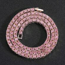 1條5mm網球項鍊嘻哈圓形鑽石鍍金項鍊 - 粉色 - 查看 1