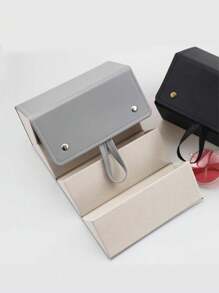 個插槽旅行眼鏡盒，可折疊懸掛眼鏡太陽眼鏡收納架收納盒，PU 皮革眼鏡架太陽眼鏡盒太陽眼鏡架太陽眼鏡收納盒眼鏡盒保護盒眼鏡袋眼鏡收納袋太陽眼鏡袋旅行必需品 - 灰色 - 查看 4