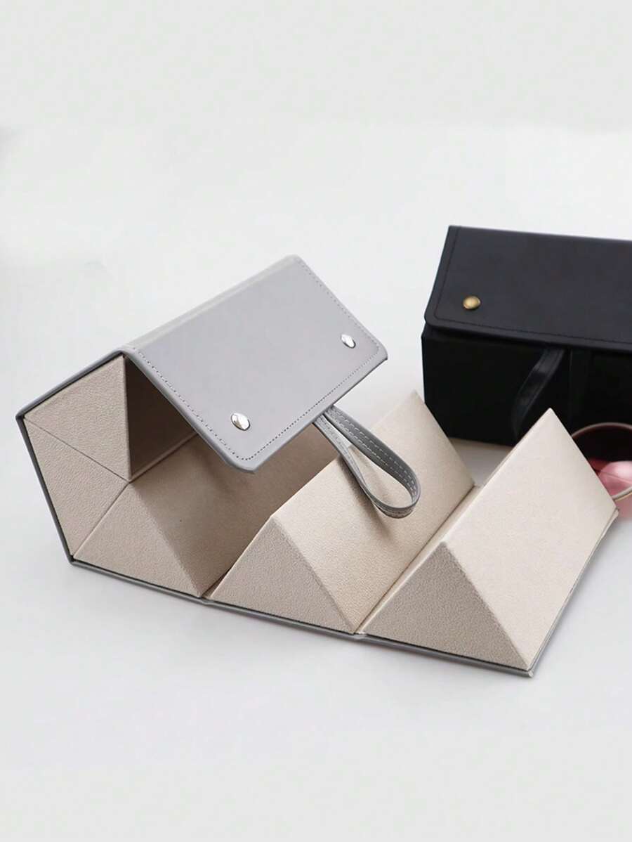 個插槽旅行眼鏡盒，可折疊懸掛眼鏡太陽眼鏡收納架收納盒，PU 皮革眼鏡架太陽眼鏡盒太陽眼鏡架太陽眼鏡收納盒眼鏡盒保護盒眼鏡袋眼鏡收納袋太陽眼鏡袋旅行必需品 - 灰色 - 查看 1