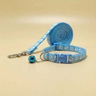 1入裝淺藍色項圈和牽繩套裝,適用於小寵物