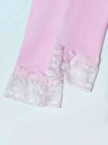 1 條幼兒女孩夏季超彈性蕾絲邊七點打底褲 - 粉色 - 查看 4