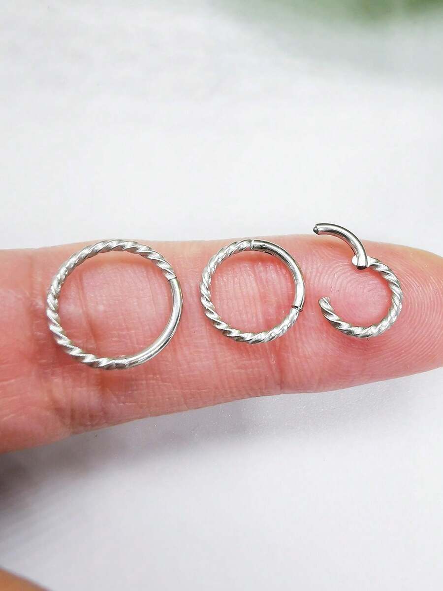 316l Seamless Coil Twist Open Hoop Earrings - Silver - View 1