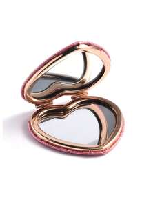 1 Pieza Espejo De Bolsillo Con Forma De Corazón Para Niñas, Espejo De Maquillaje Plegable Y Portátil Para Estudiantes - Rosa - Ver 2