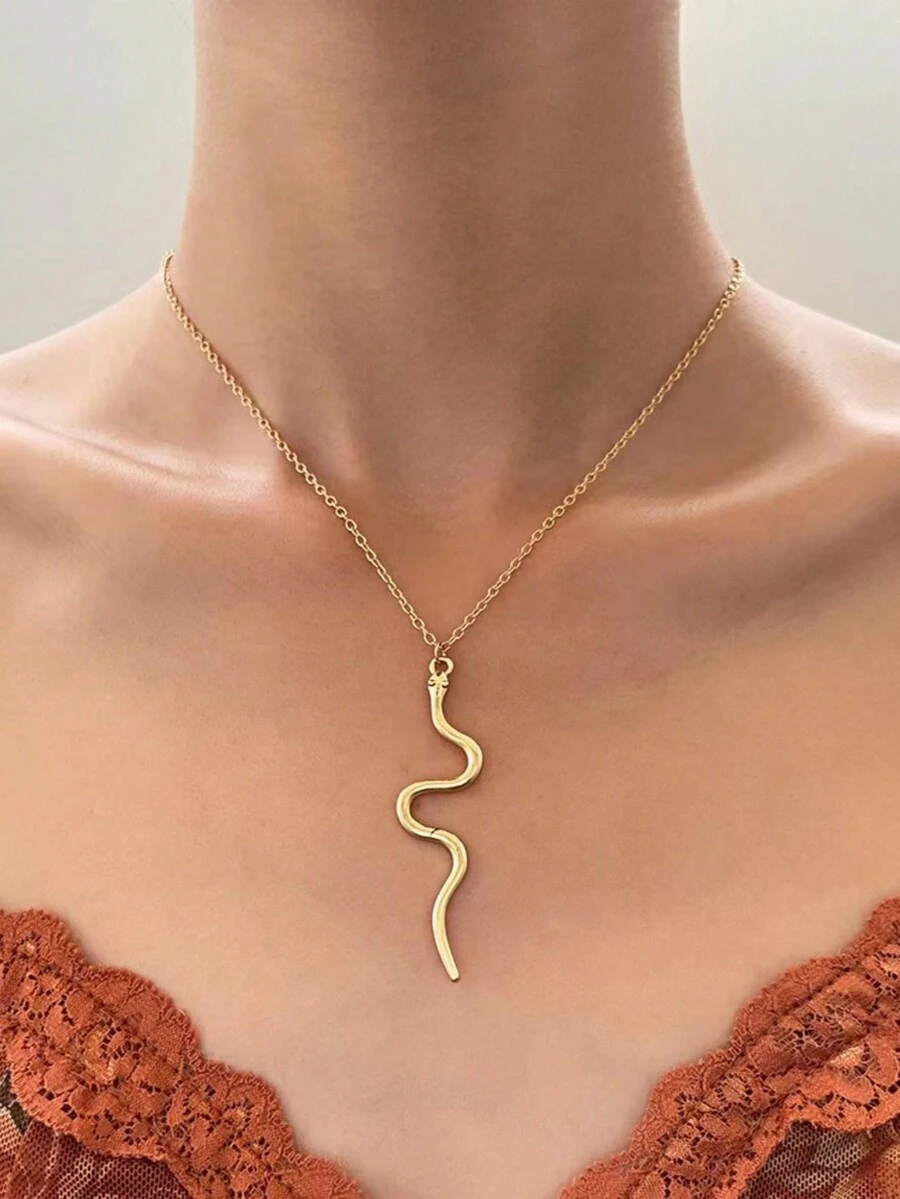 1 Miếng Hình rắn Dây chuyền Với Retro Đa nguyên tố & Hip-hop Phong cách , Cao-kết thúc & Không giới tính , Thích hợp Đối với Mặc hàng ngày Và Như Quà sinh nhật - Vàng - Xem 1