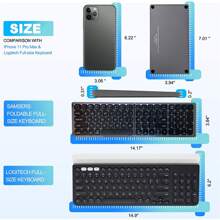 JOMAA Thai Foldable Bluetooth Keyboard with Numeric Keypad Full Size Portable Wireless Keyboard with Holder, Rechargeable Pocket Folding Keyboard for iOS Windows Android Phone Tablet Laptop - Dark Grey - Thai - View 3