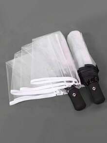 1pc Automatic Folding Transparent 3-Fold Umbrella For Women, Windproof 8-Ribbed Frame - Black - View 4