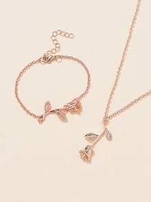 GAIETY 3入組女士休閒時尚pu皮革錶帶石英手錶,搭配玫瑰吊墜,金屬鍊手鐲和項鏈