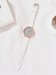 GAIETY 3入組女士休閒時尚pu皮革錶帶石英手錶,搭配玫瑰吊墜,金屬鍊手鐲和項鏈