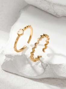 2pcs/Set Heart Ring Set - Gold - View 1