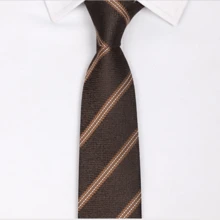 1 pièce Cravate en polyester à rayures café, style université, faite à la main, convient pour un port quotidien décontracté pour hommes