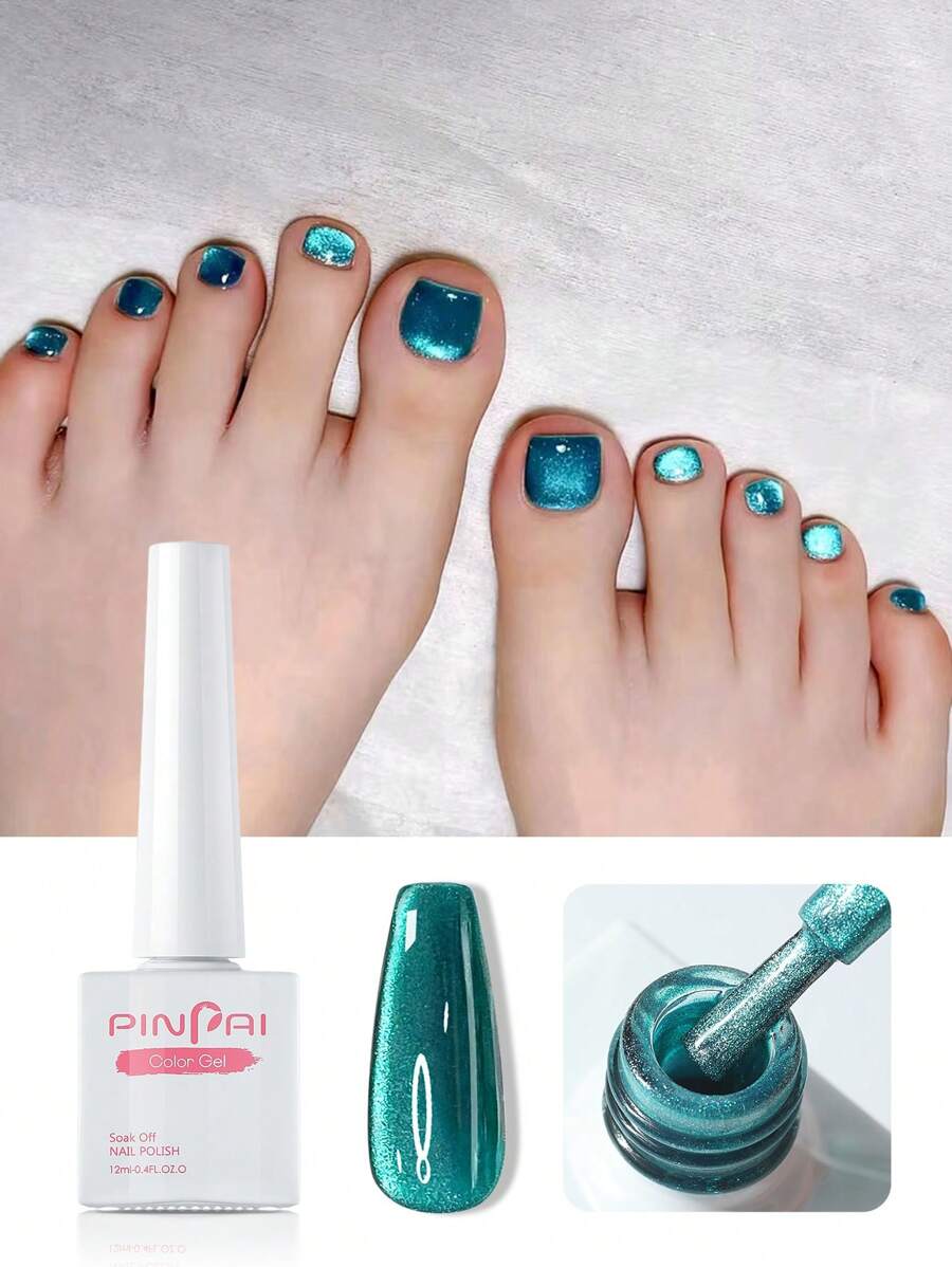 pinpai 發光寒玉貓眼光療甲油,1瓶,需要uv燈干燥,並塗抹多層以獲得不同效果 - 薄荷綠 - 查看 1