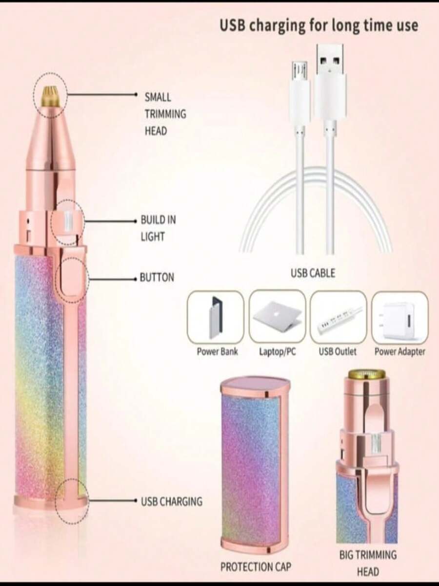 2 In 1 Facial Epilator Women Hair Remover, Rechargeable Eyebrows - Multicolor - View 1