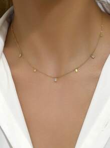 1 件简约矩形吊坠项链，适合女性日常服装搭配和送礼 - 金黃色 - 查看 3