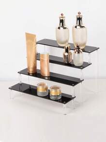 1pc Acrylic DIY Trapezoid Display And Storage Rack,For Holiday Beach, Bathroom Collection, Bedroom Collection, Large Capacity - Black and White - View 2