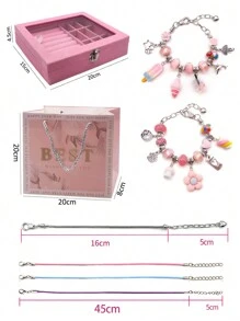 1套時尚合金亞克力歐洲彩色珠子吊飾diy手鍊套裝,適用於手鍊項鍊首飾製作配件,作為朋友婚禮和生日禮物的首飾用品 - 彩色 - 查看 7