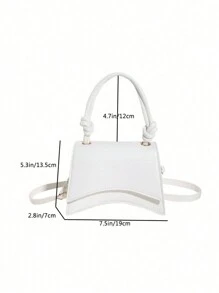 時尚迷你通勤者登機箱方便PU皮革女士們方形手提包設計迷你極簡風格素色手提包,翻蓋百搭紋理質感單肩包適合女士,手提托特包 - 白色 - 查看 6