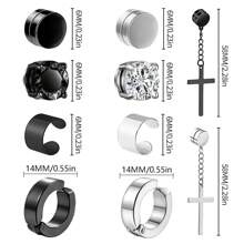 10pairs Magnetic Stud Earrings For Men Stainless Steel Magnetic Earrings, Non-Piercing Cross Dangle Hoop Earrings Unisex Gauges Clip On Earring CZ Magnet Earring Set
