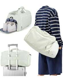 男性健身包干濕分離短途旅行袋大容量旅行袋游泳訓練袋戶外旅行男女適用商務旅行健身旅行露營度假度假店配件袋行李大錢包旅行組織者旅行用品女士手提包男士禮物戶外禮物 - 薄荷綠 - 查看 1