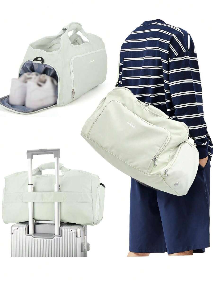 男性健身包干濕分離短途旅行袋大容量旅行袋游泳訓練袋戶外旅行男女適用商務旅行健身旅行露營度假度假店配件袋行李大錢包旅行組織者旅行用品女士手提包男士禮物戶外禮物 - 薄荷綠 - 查看 1