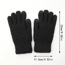 1雙男性雙層絨面加厚暖手指手套 - 黑色 - 查看 2