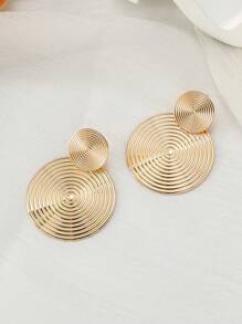 1對個性化輕奢風格女士耳環,椭圓形中空設計,呈凹凸面 - 金色 - 查看 2