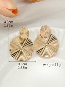 1對個性化輕奢風格女士耳環,椭圓形中空設計,呈凹凸面 - 金色 - 查看 3